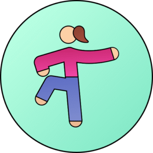 Icône représentant un exercice de Brain Gym pour stimuler le corps et l’esprit en mouvement.
